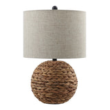 Eclipse 21.5" Modern Coastal Woven Rattan Globe LED Table Lamp