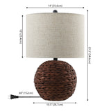 Eclipse 21.5" Modern Coastal Woven Rattan Globe LED Table Lamp