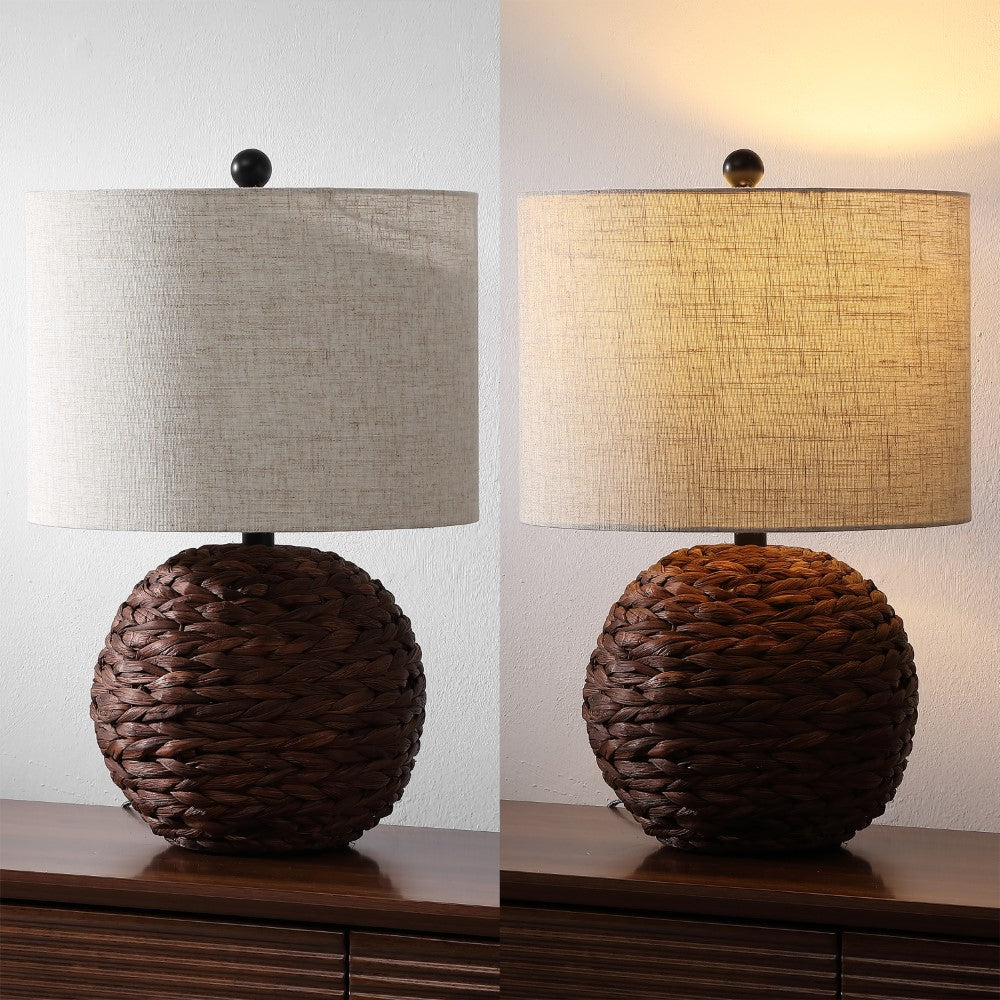 Eclipse 21.5" Modern Coastal Woven Rattan Globe LED Table Lamp