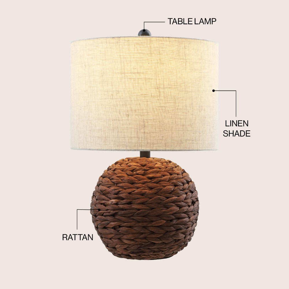 Eclipse 21.5" Modern Coastal Woven Rattan Globe LED Table Lamp