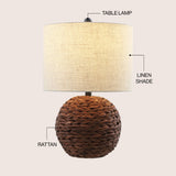 Eclipse 21.5" Modern Coastal Woven Rattan Globe LED Table Lamp