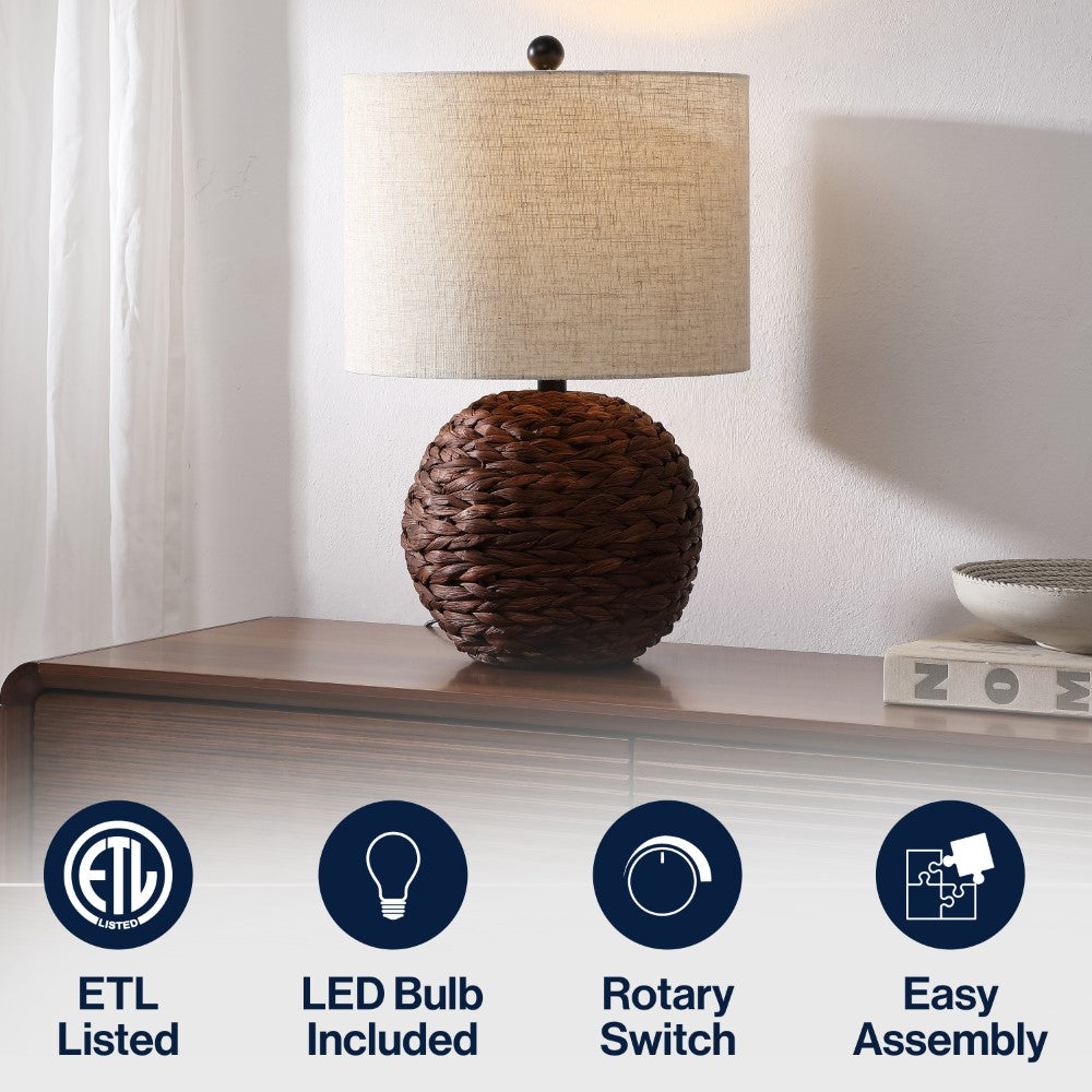 Eclipse 21.5" Modern Coastal Woven Rattan Globe LED Table Lamp