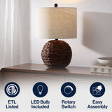 Eclipse 21.5" Modern Coastal Woven Rattan Globe LED Table Lamp