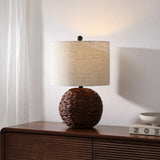 Eclipse 21.5" Modern Coastal Woven Rattan Globe LED Table Lamp