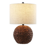 Eclipse 21.5" Modern Coastal Woven Rattan Globe LED Table Lamp