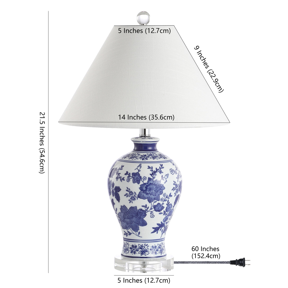 Lewis 21.5" Ceramic/Crystal Chinoiserie Floral LED Table Lamp