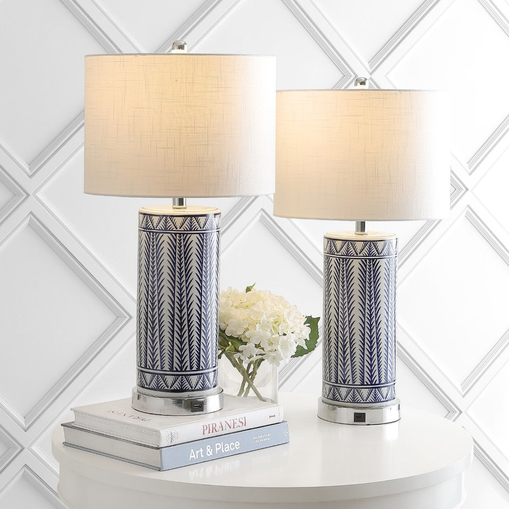 Beseck 27" Ceramic/Iron Contemporary USB Charging LED Table Lamp Set 2