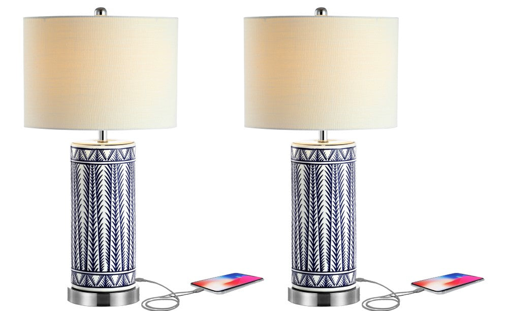 Beseck 27" Ceramic/Iron Contemporary USB Charging LED Table Lamp Set 2