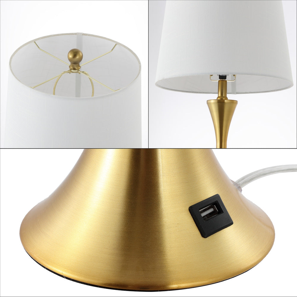 Possini 22.75" Modern Glam Iron Hourglass LED Table Lamp with USB Charging Port Set 2