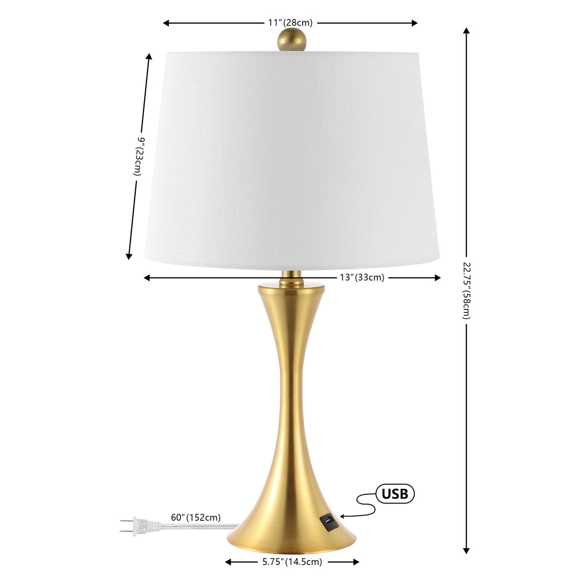 Possini 22.75" Modern Glam Iron Hourglass LED Table Lamp with USB Charging Port Set 2