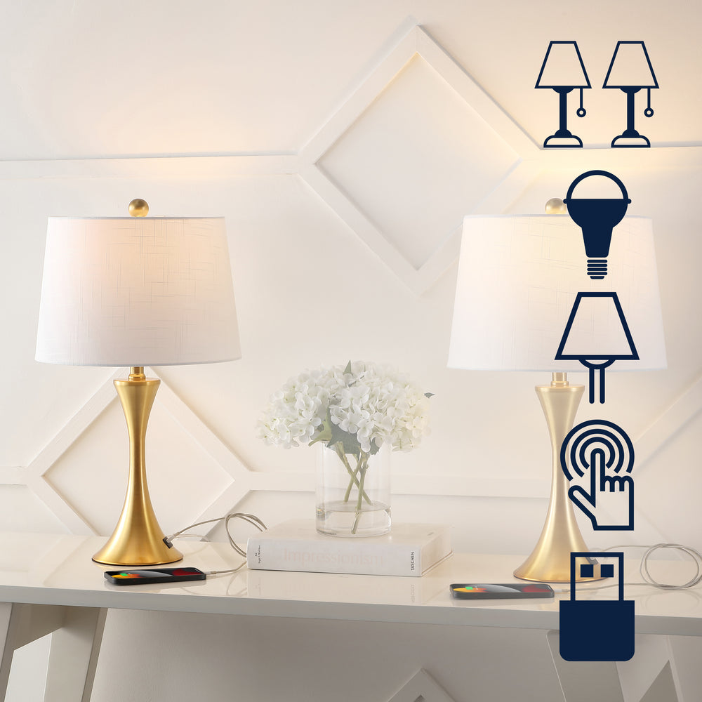 Possini 22.75" Modern Glam Iron Hourglass LED Table Lamp with USB Charging Port Set 2