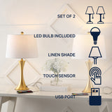 Possini 22.75" Modern Glam Iron Hourglass LED Table Lamp with USB Charging Port Set 2