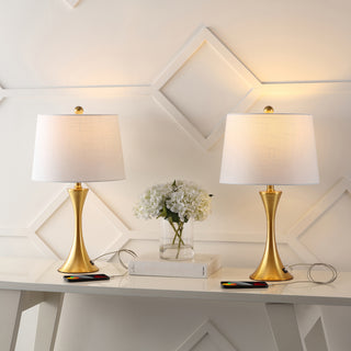 Possini 22.75" Modern Glam Iron Hourglass LED Table Lamp with USB Charging Port Set 2