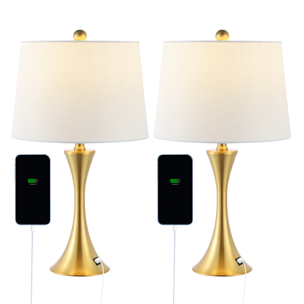 Possini 22.75" Modern Glam Iron Hourglass LED Table Lamp with USB Charging Port Set 2