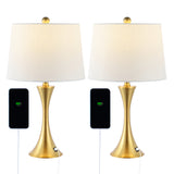 Possini 22.75" Modern Glam Iron Hourglass LED Table Lamp with USB Charging Port Set 2