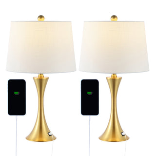 Possini 22.75" Modern Glam Iron Hourglass LED Table Lamp with USB Charging Port Set 2