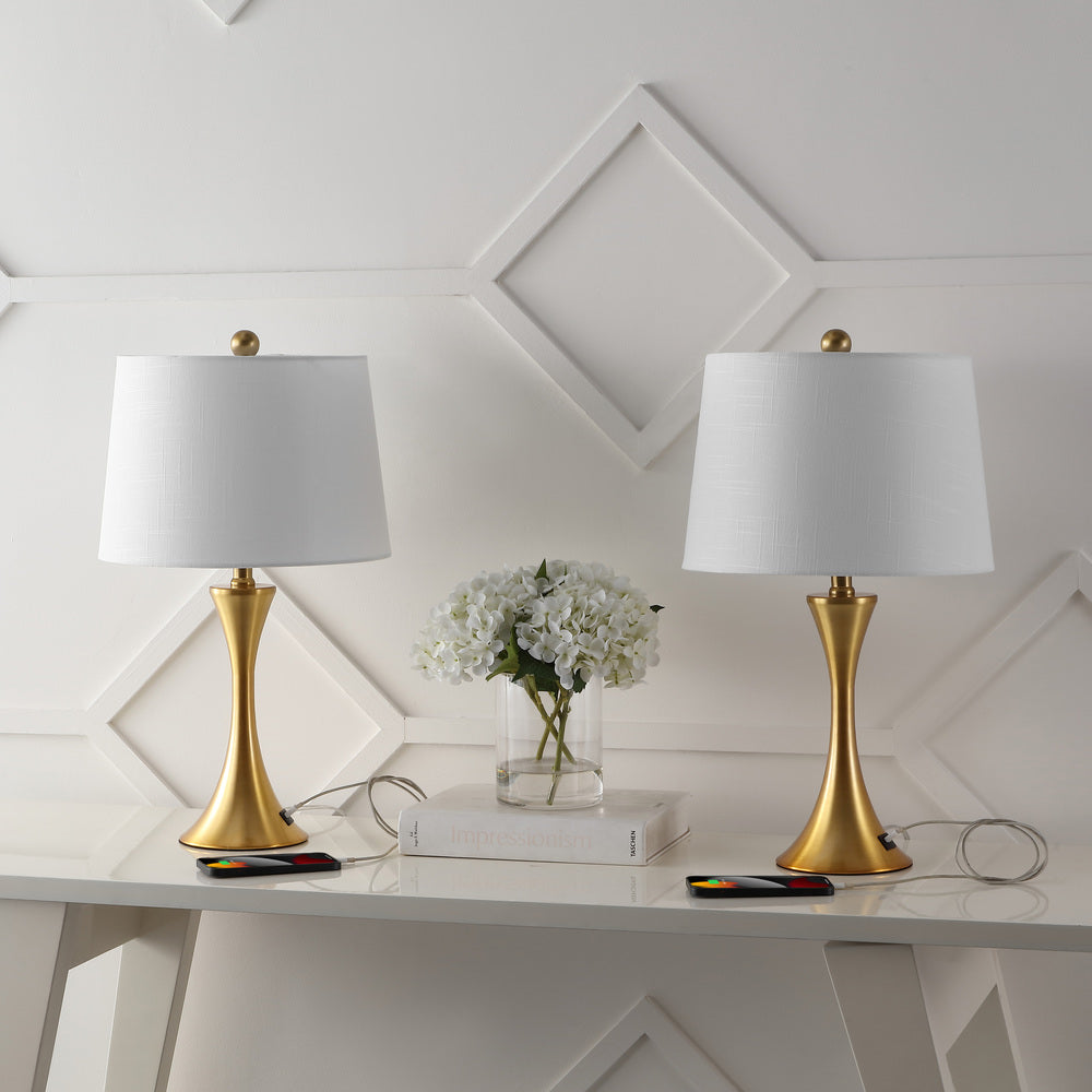 Possini 22.75" Modern Glam Iron Hourglass LED Table Lamp with USB Charging Port Set 2