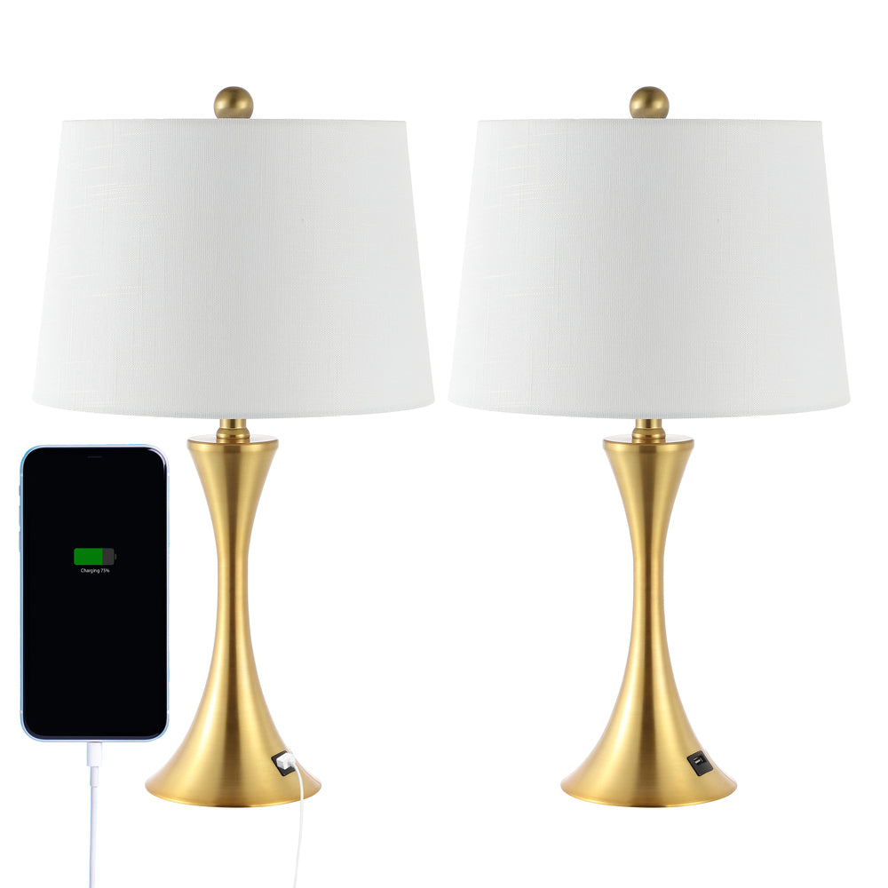 Possini 22.75" Modern Glam Iron Hourglass LED Table Lamp with USB Charging Port Set 2