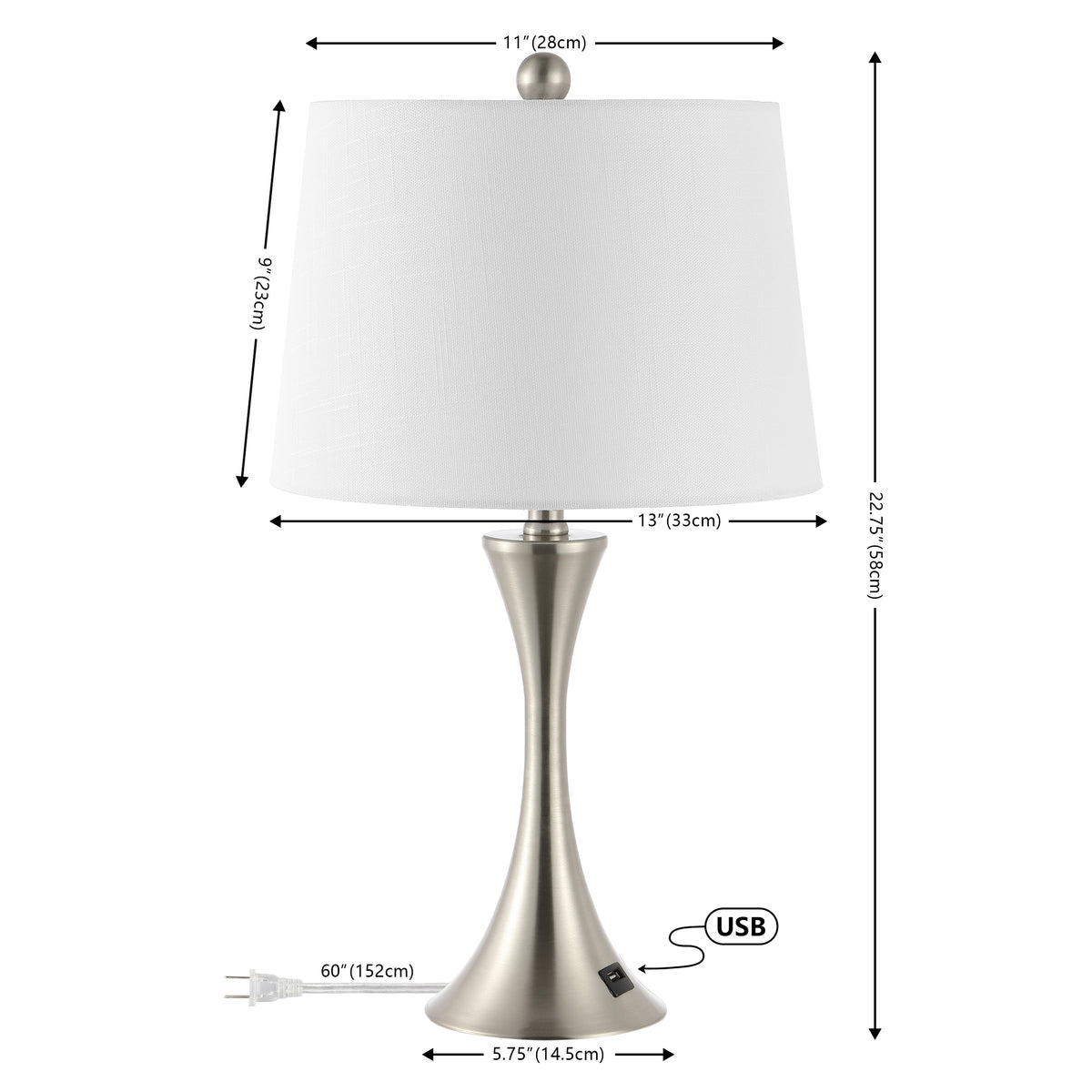 Possini 22.75" Modern Glam Iron Hourglass LED Table Lamp with USB Charging Port Set 2