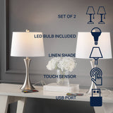 Possini 22.75" Modern Glam Iron Hourglass LED Table Lamp with USB Charging Port Set 2