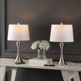 Possini 22.75" Modern Glam Iron Hourglass LED Table Lamp with USB Charging Port Set 2