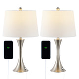 Possini 22.75" Modern Glam Iron Hourglass LED Table Lamp with USB Charging Port Set 2