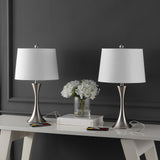 Possini 22.75" Modern Glam Iron Hourglass LED Table Lamp with USB Charging Port Set 2