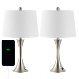 Possini 22.75" Modern Glam Iron Hourglass LED Table Lamp with USB Charging Port Set 2