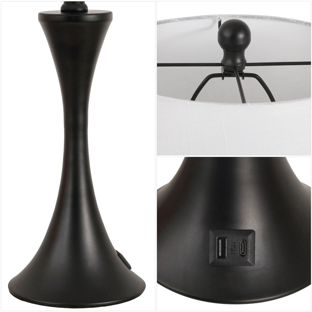 Possini 22.75" Modern Glam Iron Hourglass LED Table Lamp with USB Charging Port Set 2