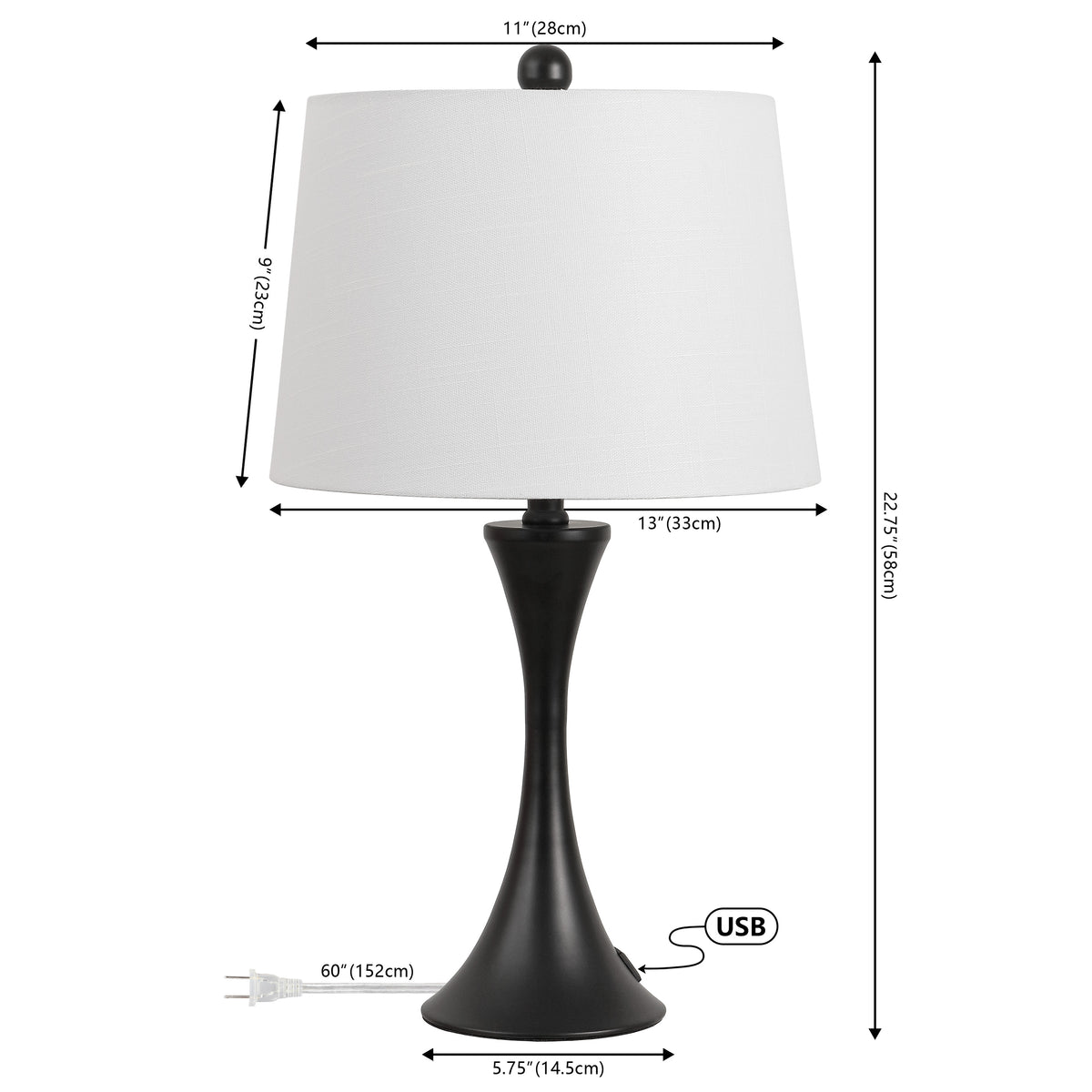 Possini 22.75" Modern Glam Iron Hourglass LED Table Lamp with USB Charging Port Set 2