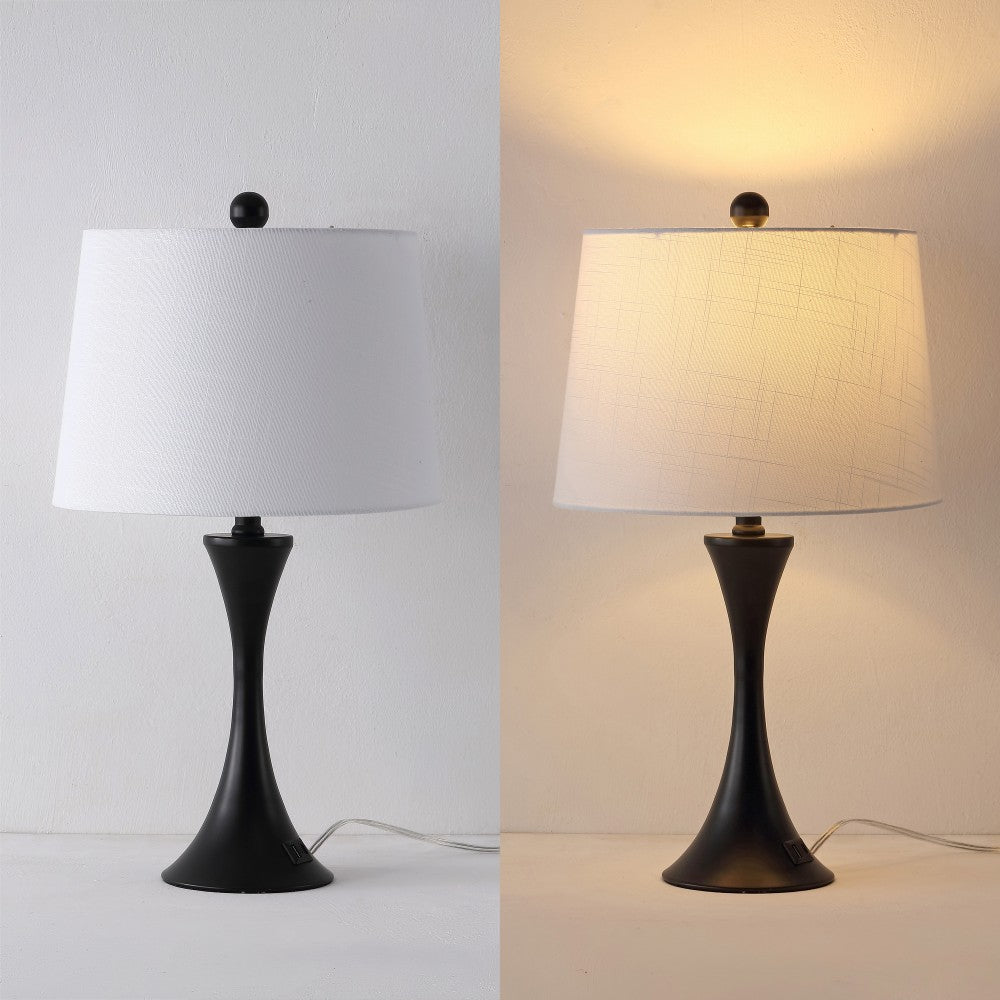 Possini 22.75" Modern Glam Iron Hourglass LED Table Lamp with USB Charging Port Set 2