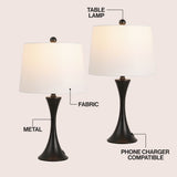 Possini 22.75" Modern Glam Iron Hourglass LED Table Lamp with USB Charging Port Set 2