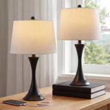 Possini 22.75" Modern Glam Iron Hourglass LED Table Lamp with USB Charging Port Set 2