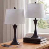 Possini 22.75" Modern Glam Iron Hourglass LED Table Lamp with USB Charging Port Set 2