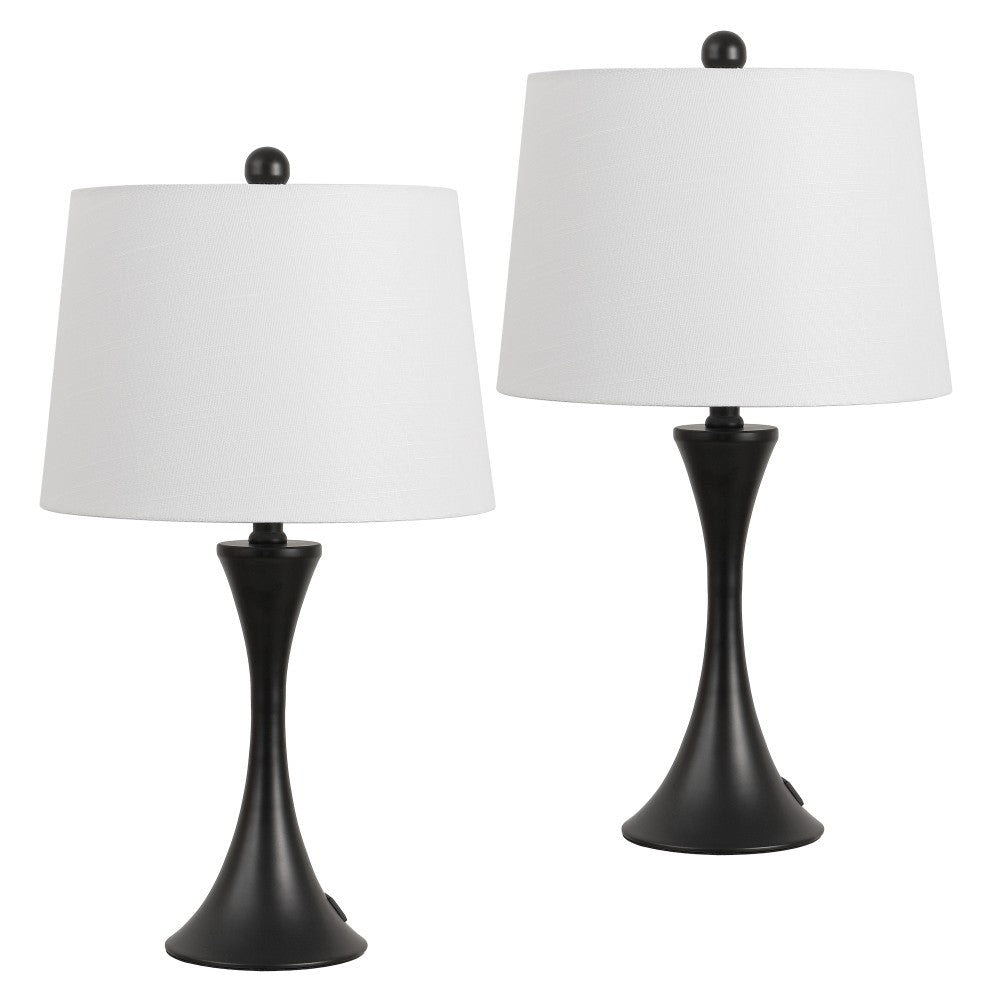 Possini 22.75" Modern Glam Iron Hourglass LED Table Lamp with USB Charging Port Set 2