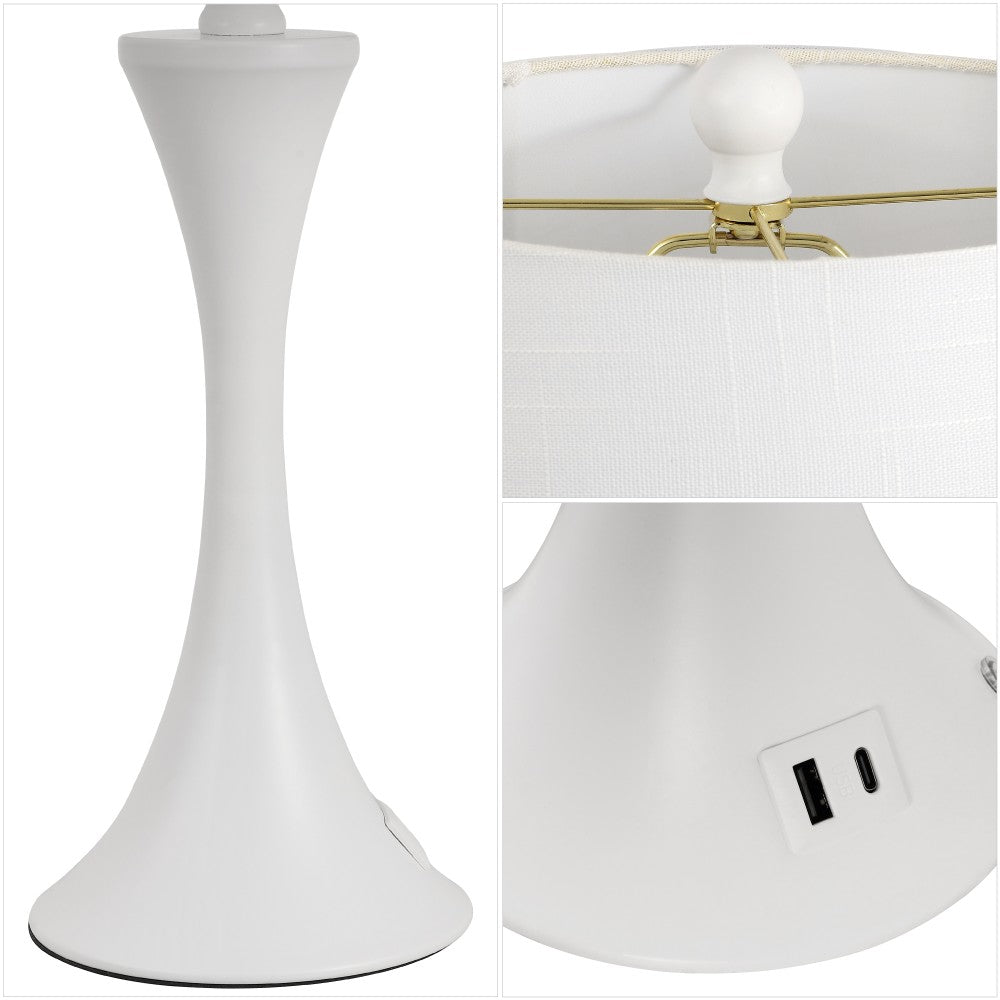 Possini 22.75" Modern Glam Iron Hourglass LED Table Lamp with USB Charging Port Set 2