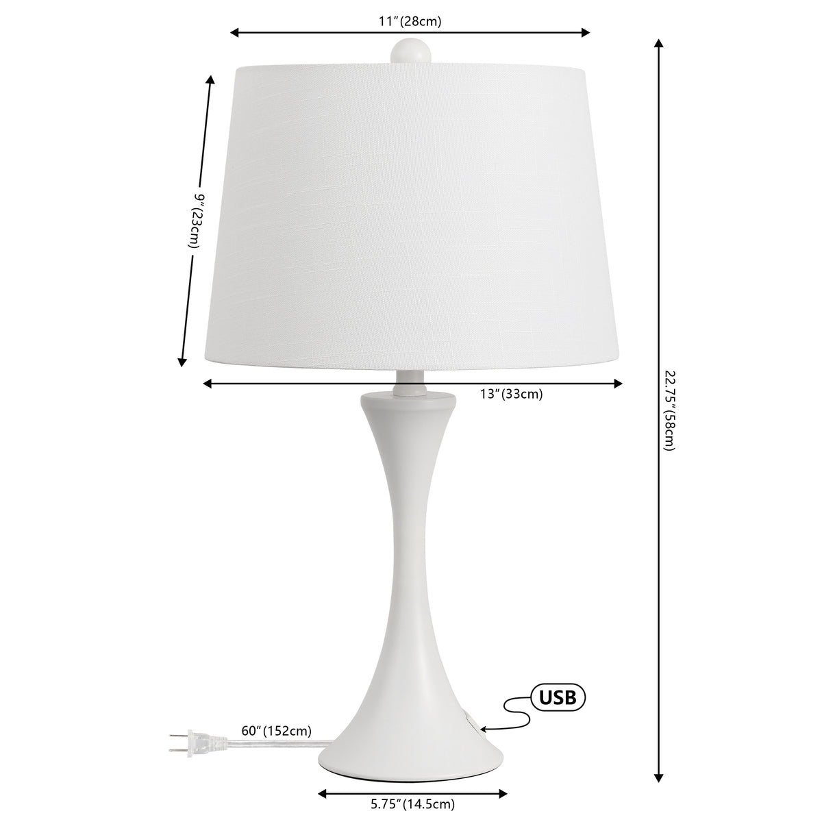 Possini 22.75" Modern Glam Iron Hourglass LED Table Lamp with USB Charging Port Set 2