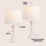 Possini 22.75" Modern Glam Iron Hourglass LED Table Lamp with USB Charging Port Set 2