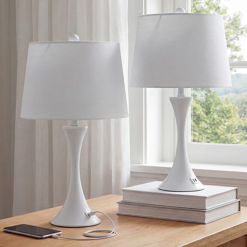 Possini 22.75" Modern Glam Iron Hourglass LED Table Lamp with USB Charging Port Set 2