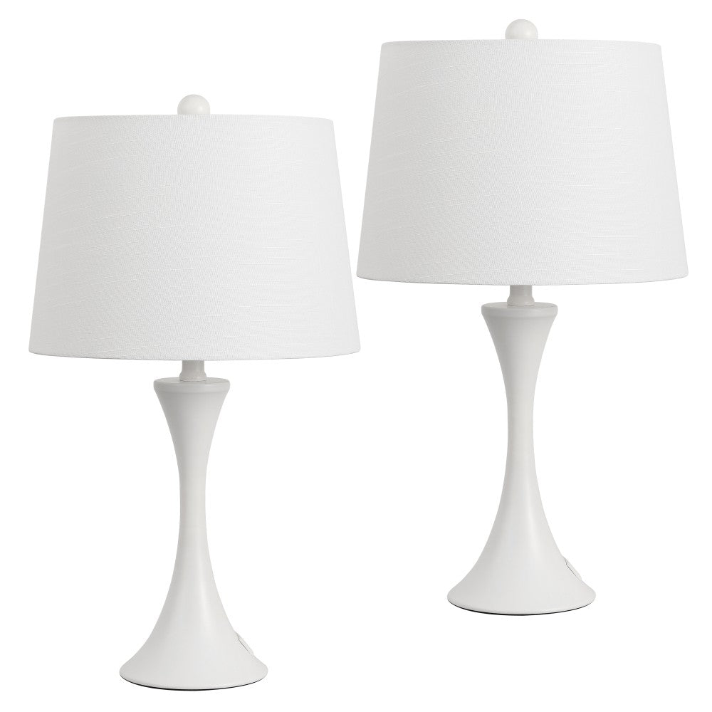 Possini 22.75" Modern Glam Iron Hourglass LED Table Lamp with USB Charging Port Set 2