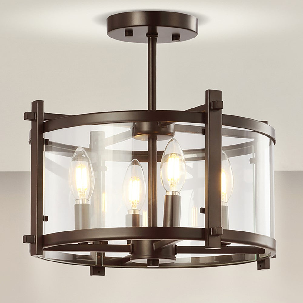 Runyon 15" Iron/Glass Modern Drum LED Flush Mount