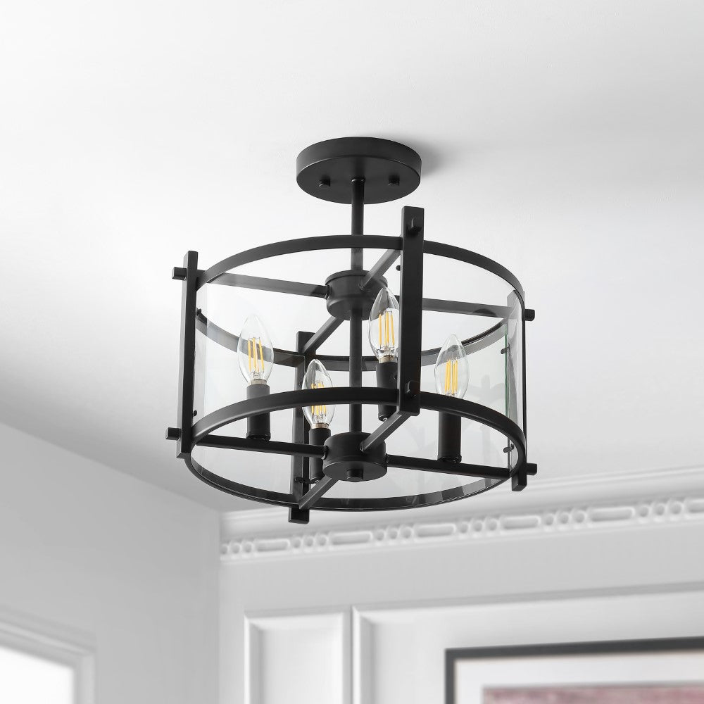 Runyon 15" Iron/Glass Modern Drum LED Flush Mount