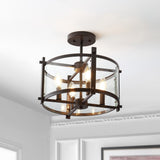 Runyon 15" Iron/Glass Modern Drum LED Flush Mount