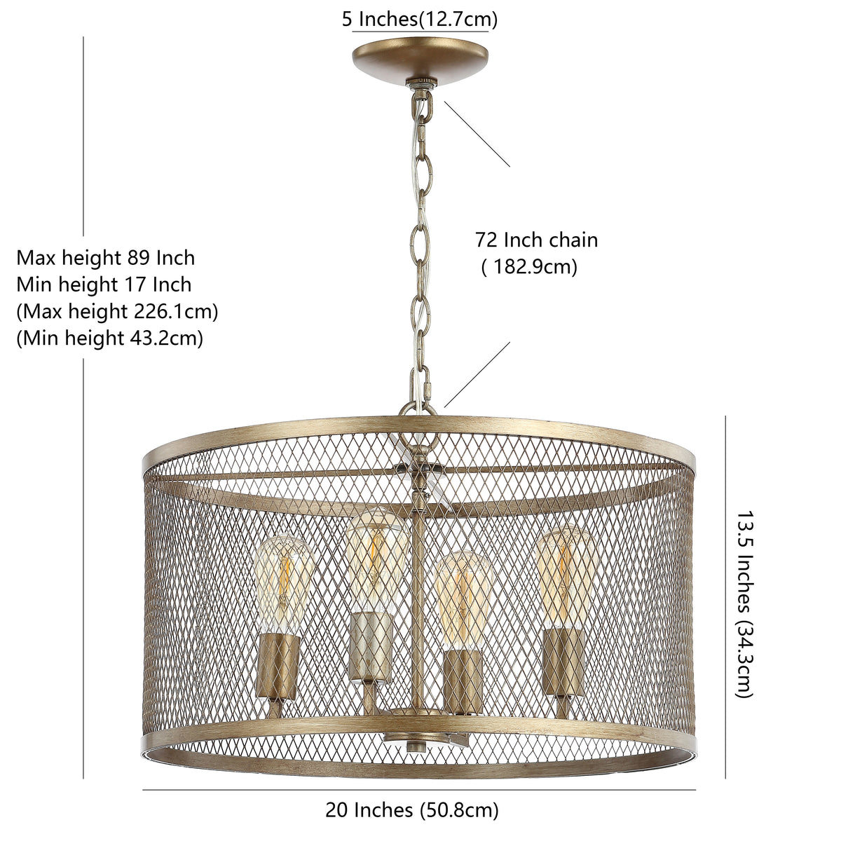 Albee 4-Light 20" Iron Adjustable Industrial Mesh LED Pendant