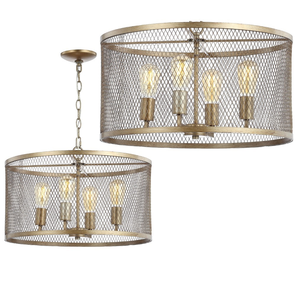 Albee 4-Light 20" Iron Adjustable Industrial Mesh LED Pendant