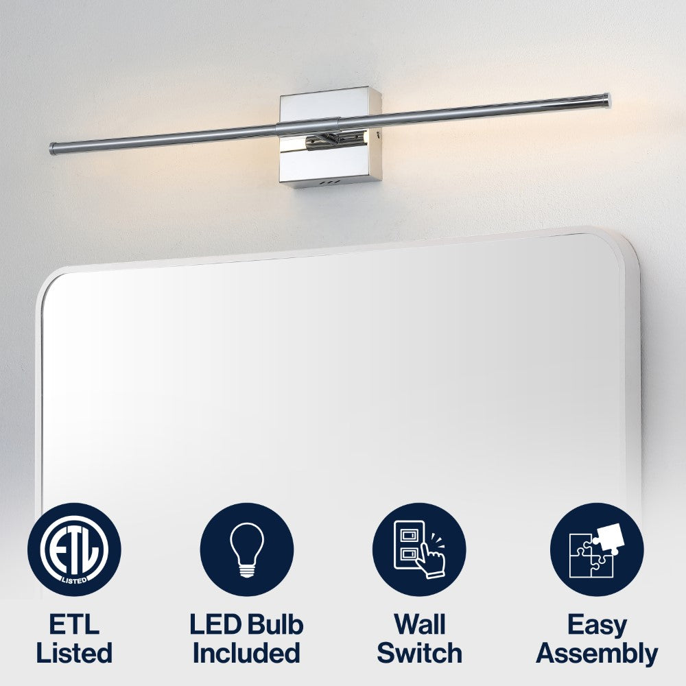 Aurava 28" Modern Minimalist Adjustable Dimmable Integrated LED Metal Wall Sconce