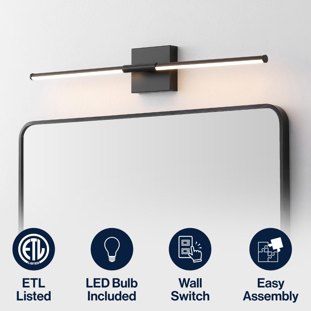 Aurava 28" Modern Minimalist Adjustable Dimmable Integrated LED Metal Wall Sconce
