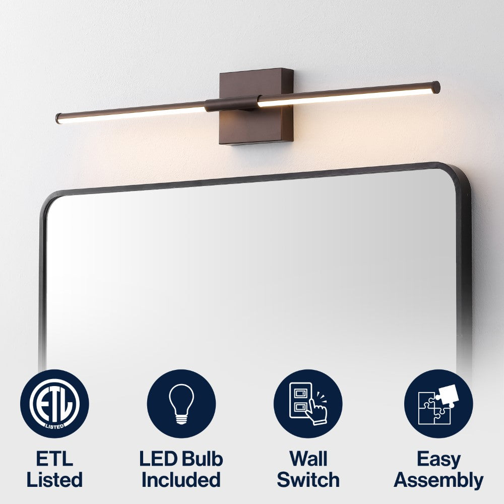 Aurava 28" Modern Minimalist Adjustable Dimmable Integrated LED Metal Wall Sconce