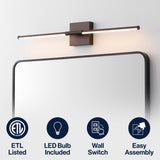 Aurava 28" Modern Minimalist Adjustable Dimmable Integrated LED Metal Wall Sconce
