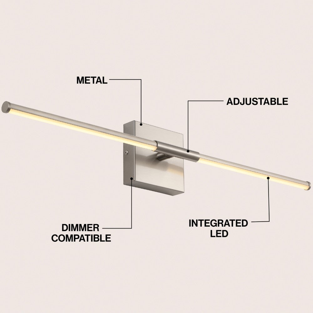 Aurava 28" Modern Minimalist Adjustable Dimmable Integrated LED Metal Wall Sconce